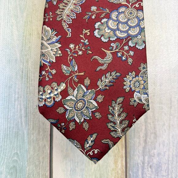 Christian Dior Red Grey Men's Necktie Floral Silk Made in Italy & USA Vintage - Picture 8 of 8